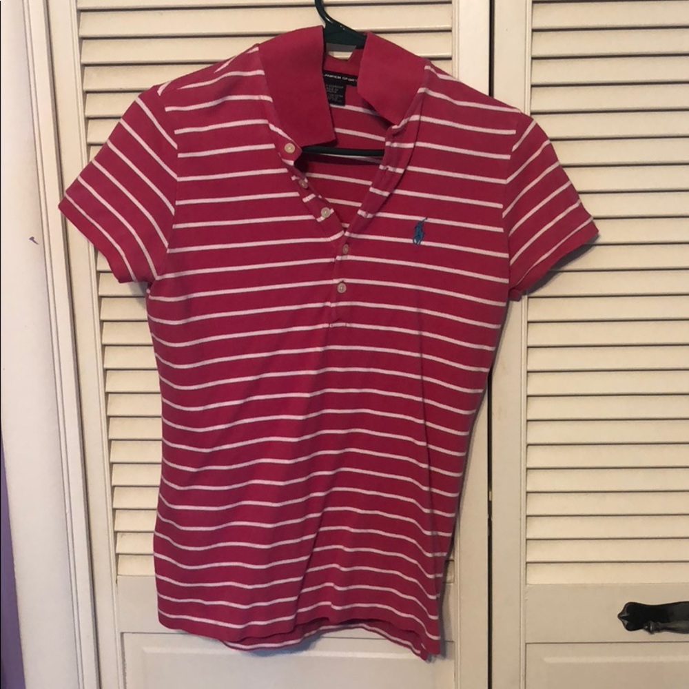 Ralph Lauren pink and white stripe polo